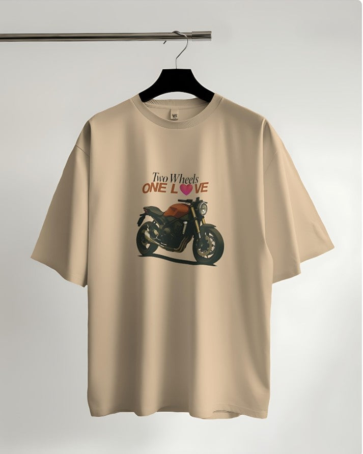Two Wheels | One Love - Oversized Tee - Beige