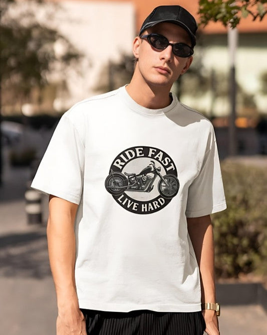 Ride Fast | Live Hard - Oversized Tee - White
