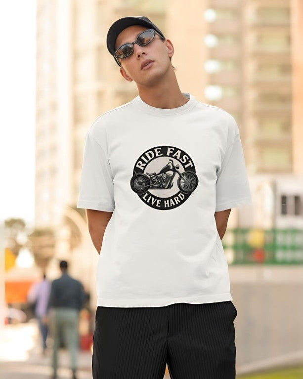 Ride Fast | Live Hard - Oversized Tee - White