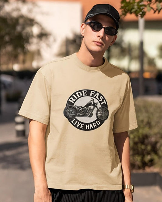 Ride Fast | Live Hard - Oversized Tee - Beige