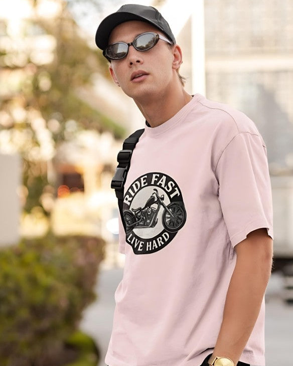 Ride Fast | Live Hard - Oversized Tee - Baby Pink