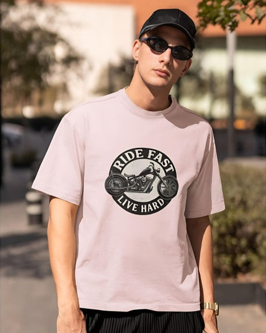 Ride Fast | Live Hard - Oversized Tee - Baby Pink