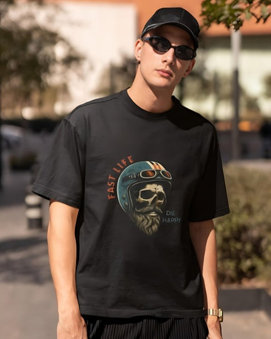 Fast Life | Die Happy - Oversized Tee - Black