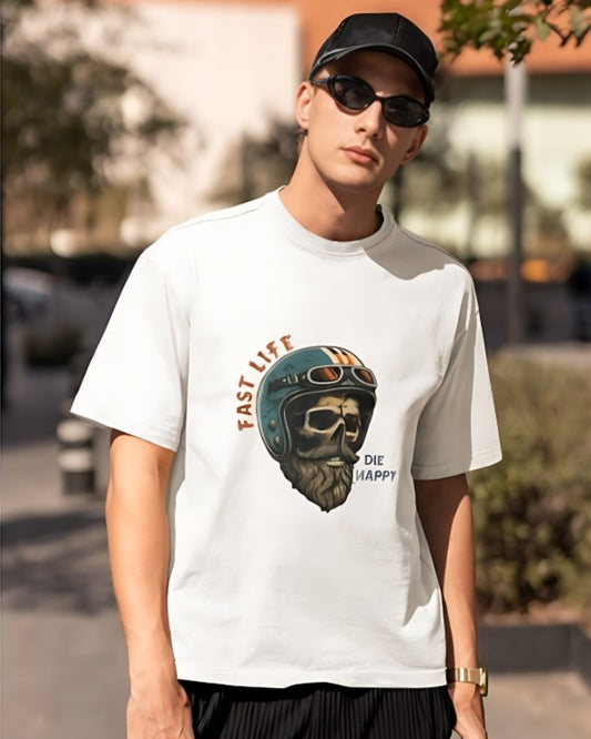Fast Life | Die Happy - Oversized Tee - White