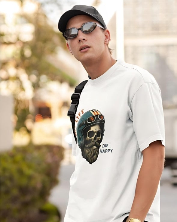 Fast Life | Die Happy - Oversized Tee - White
