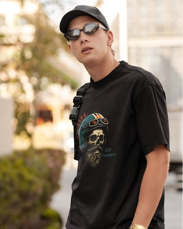 Fast Life | Die Happy - Oversized Tee - Black