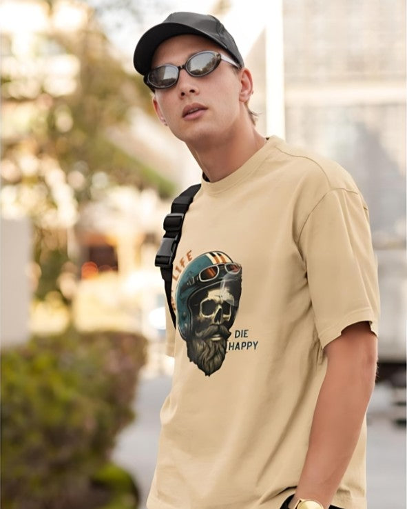 Fast Life | Die Happy - Oversized Tee - Beige