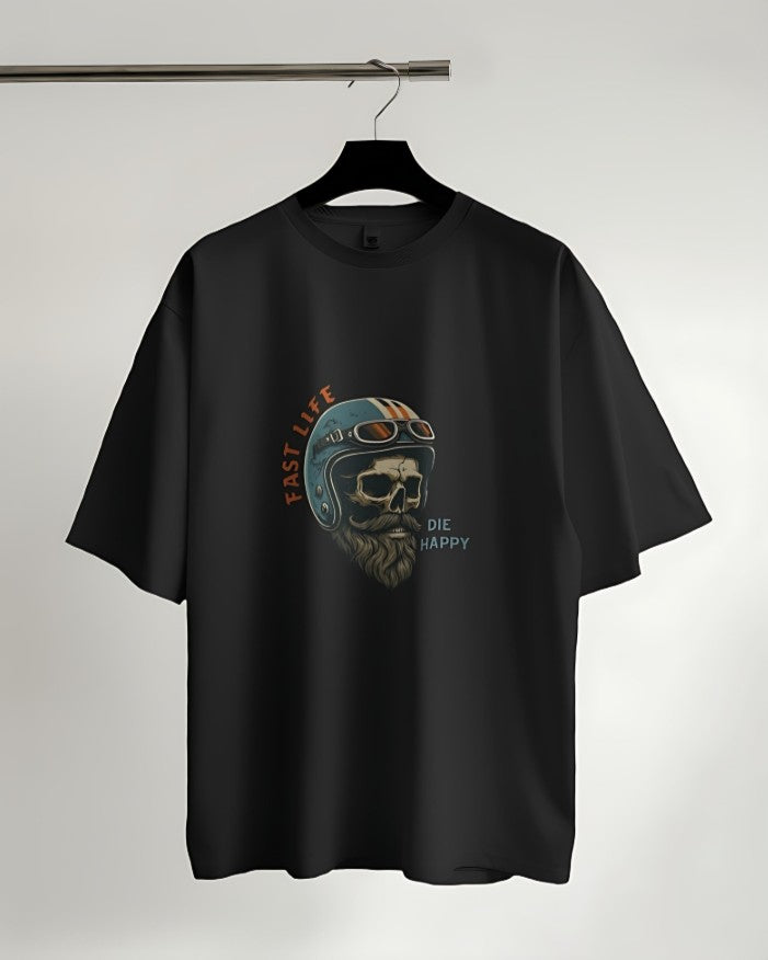 Fast Life | Die Happy - Oversized Tee - Black