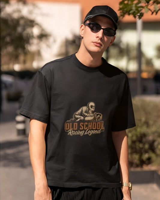 Old School Racing Legend - Oversized Tee - Black
