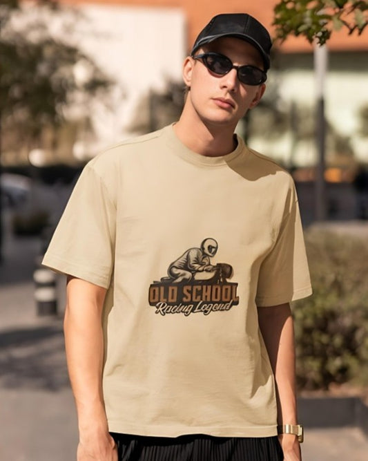 Old School Racing Legend - Oversized Tee - Beige
