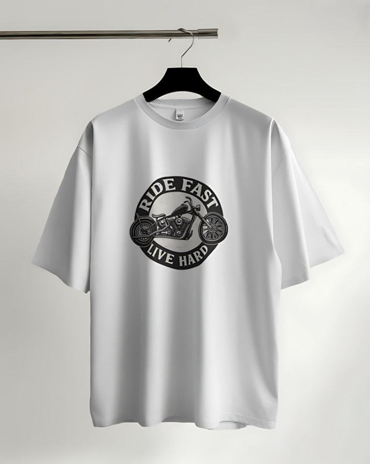 Ride Fast | Live Hard - Oversized Tee - White
