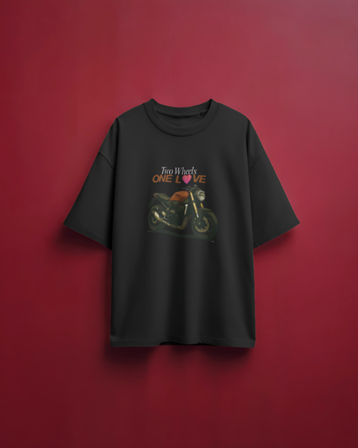 Two Wheels | One Love - Oversized Tee - Black