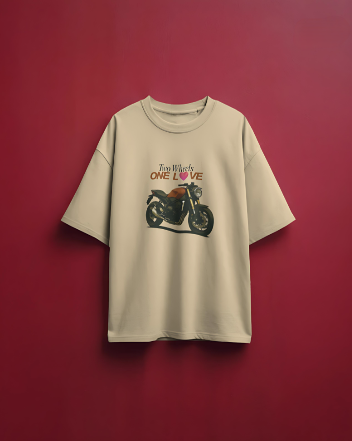Two Wheels | One Love - Oversized Tee - Beige