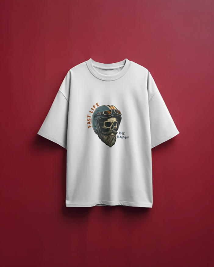 Fast Life | Die Happy - Oversized Tee - White