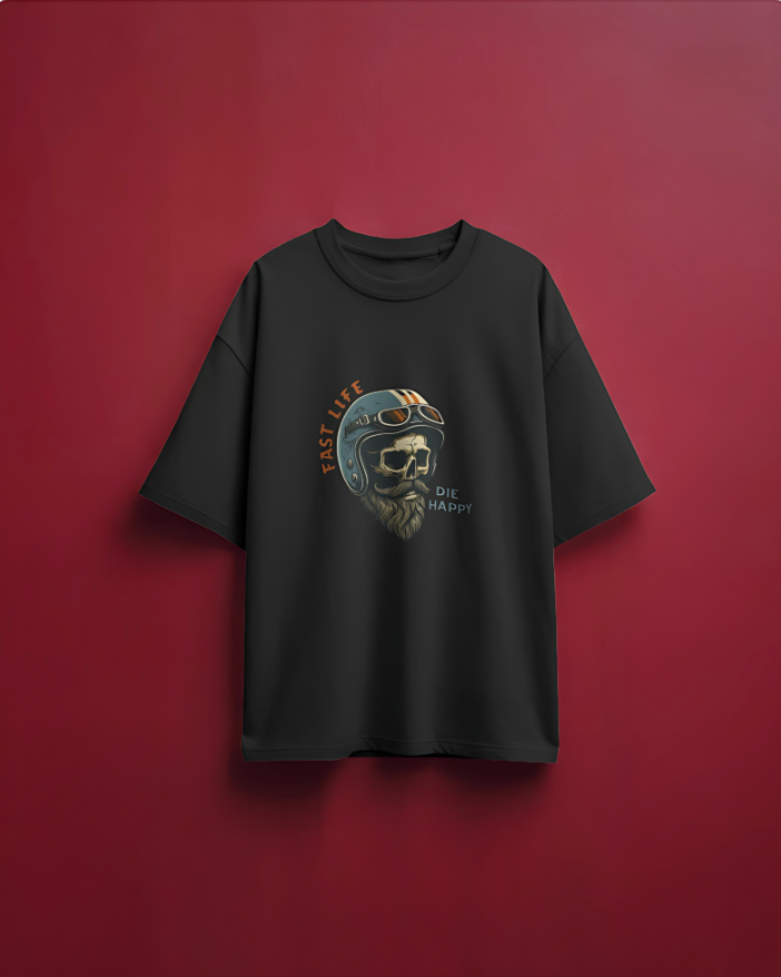 Fast Life | Die Happy - Oversized Tee - Black