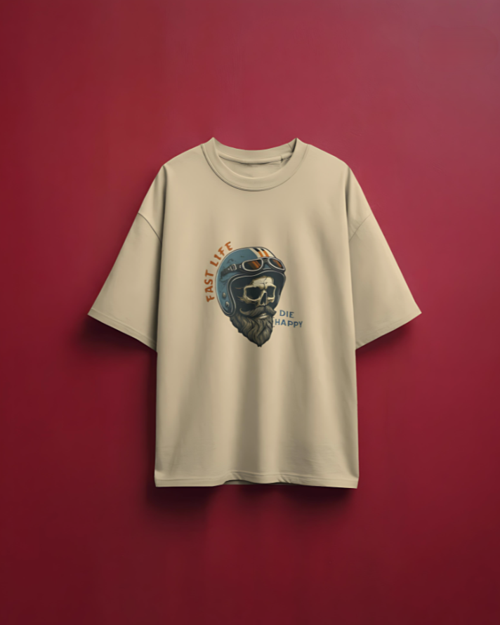 Fast Life | Die Happy - Oversized Tee - Beige