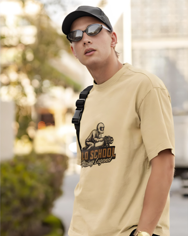 Old School Racing Legend - Oversized Tee - Beige