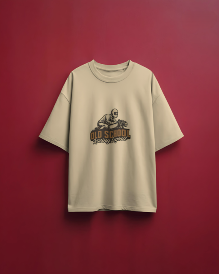 Old School Racing Legend - Oversized Tee - Beige