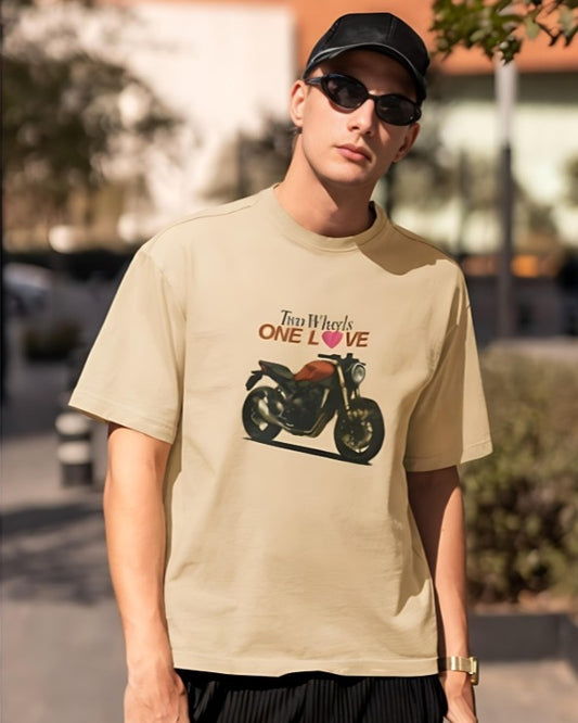 Two Wheels | One Love - Oversized Tee - Beige