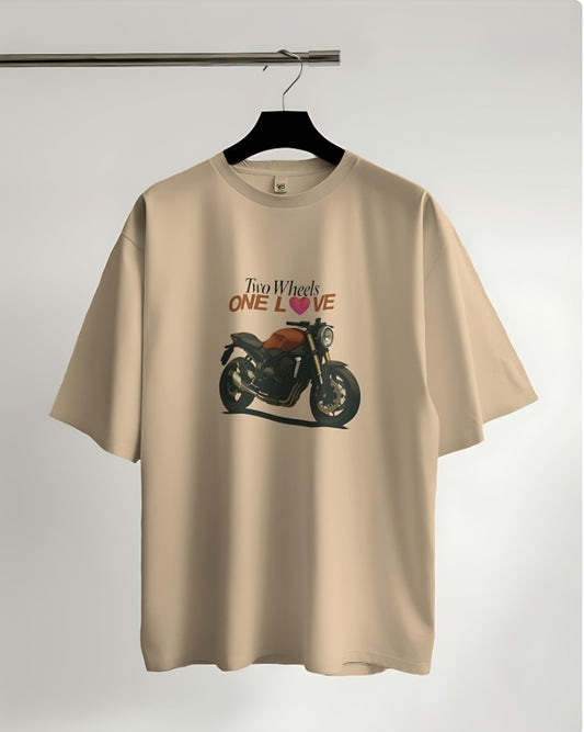 Two Wheels | One Love - Oversized Tee - Beige