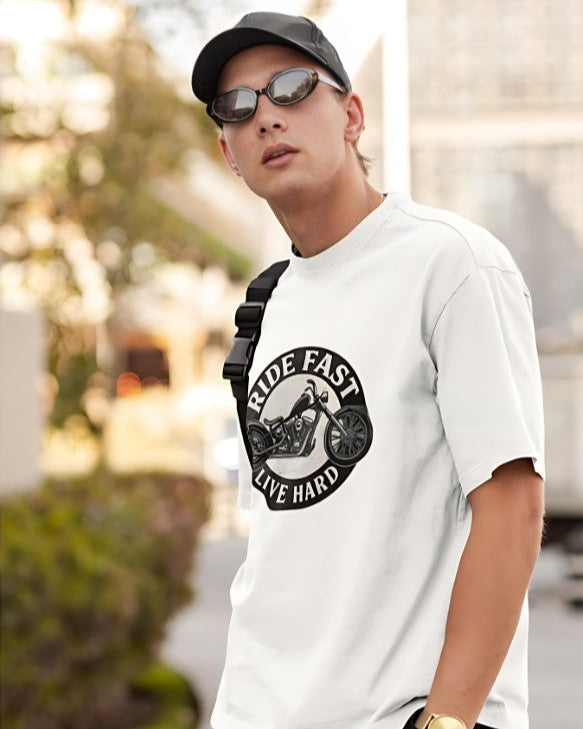Ride Fast | Live Hard - Oversized Tee - White