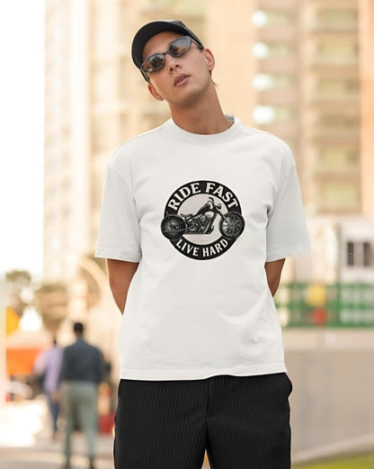 Ride Fast | Live Hard - Oversized Tee - White