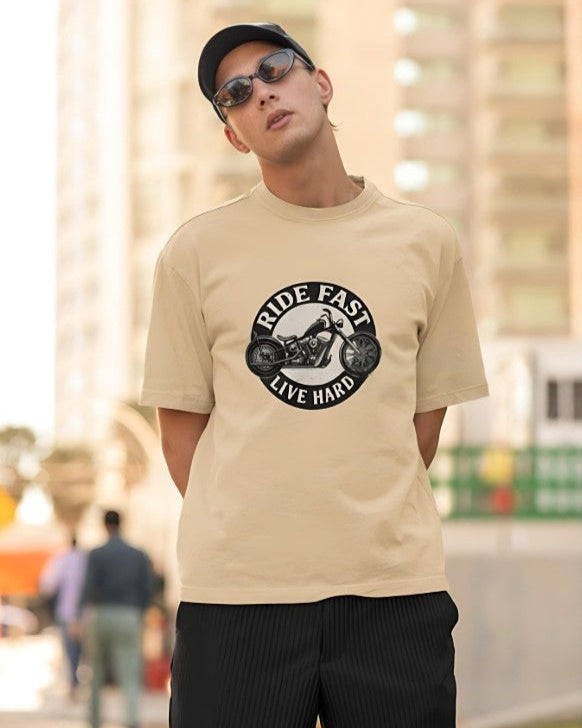 Ride Fast | Live Hard - Oversized Tee - Beige