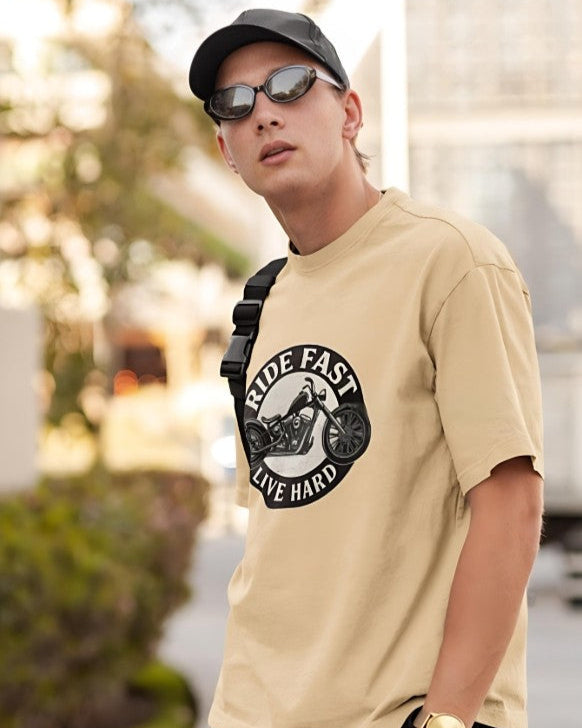 Ride Fast | Live Hard - Oversized Tee - Beige