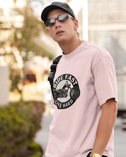 Ride Fast | Live Hard - Oversized Tee - Baby Pink