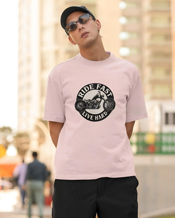 Ride Fast | Live Hard - Oversized Tee - Baby Pink