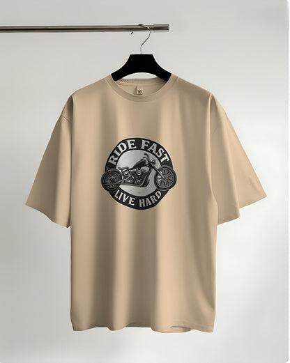 Ride Fast | Live Hard - Oversized Tee - Beige