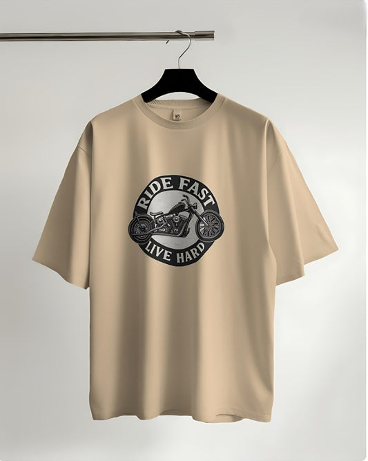 Ride Fast | Live Hard - Oversized Tee - Beige