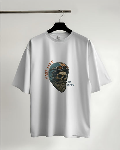 Fast Life | Die Happy - Oversized Tee - White