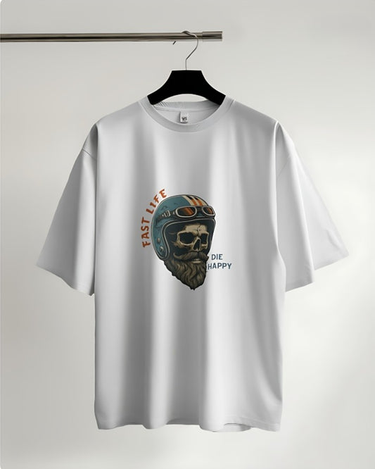 Fast Life | Die Happy - Oversized Tee - White
