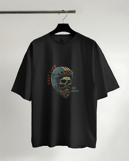 Fast Life | Die Happy - Oversized Tee - Black