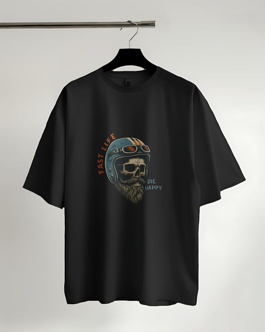 Fast Life | Die Happy - Oversized Tee - Black