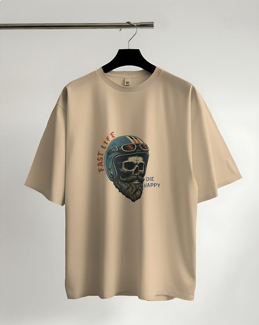 Fast Life | Die Happy - Oversized Tee - Beige