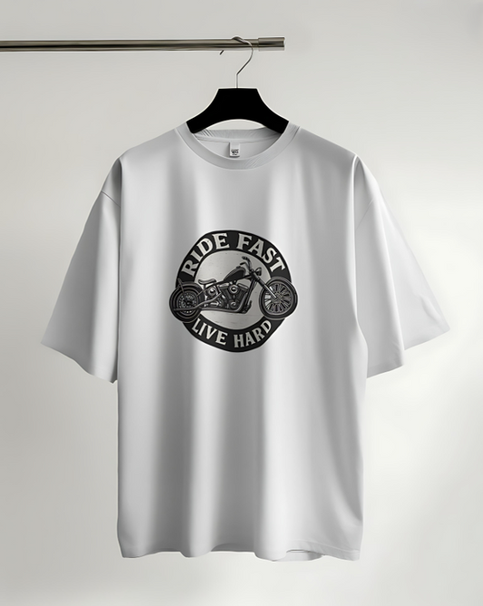 Ride Fast | Live Hard - Oversized Tee - White