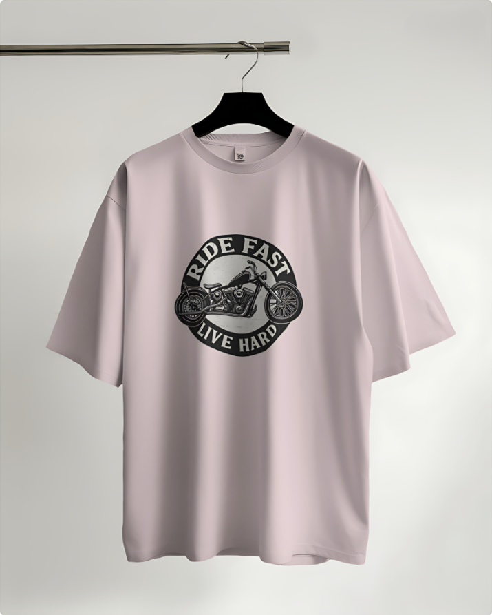 Ride Fast | Live Hard - Oversized Tee - Baby Pink