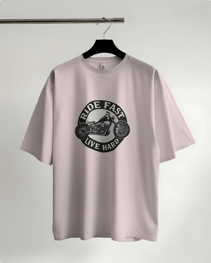 Ride Fast | Live Hard - Oversized Tee - Baby Pink