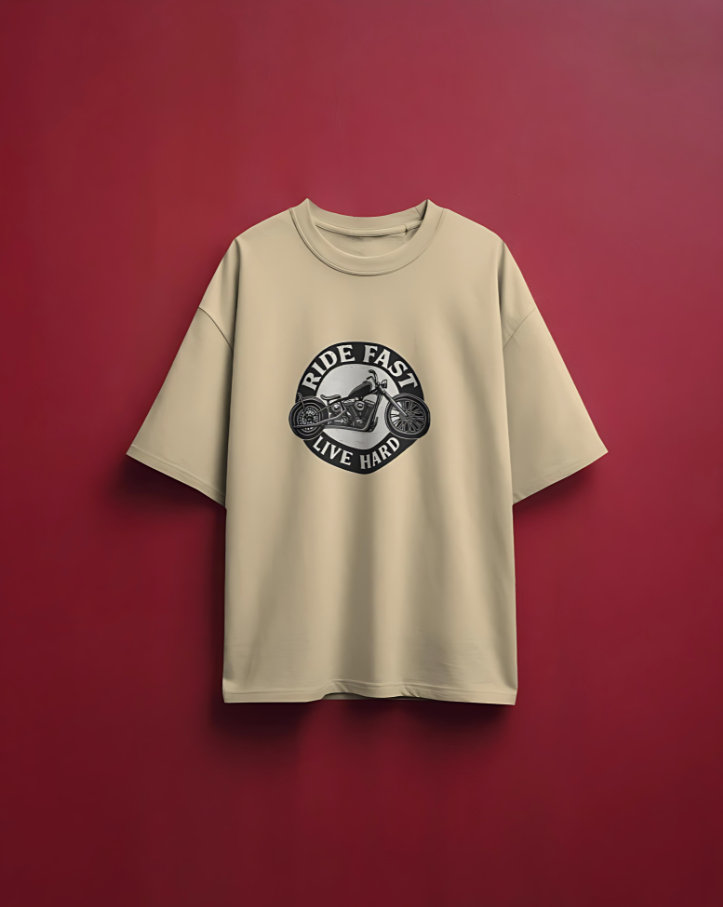 Ride Fast | Live Hard - Oversized Tee - Beige