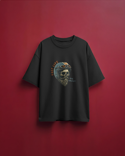 Fast Life | Die Happy - Oversized Tee - Black