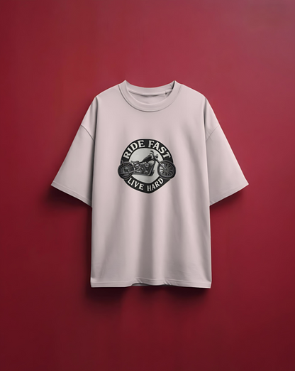 Ride Fast | Live Hard - Oversized Tee - Baby Pink